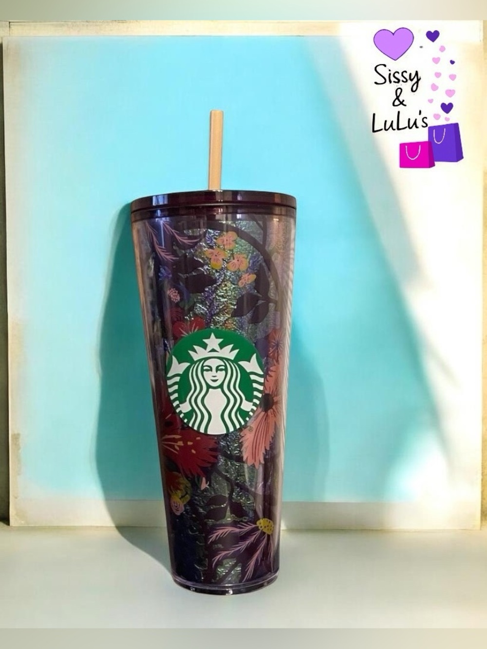 Starbucks Fall 2021 Iridescent Floral Foil Cold Cup Tumbler 24oz w/ Straw